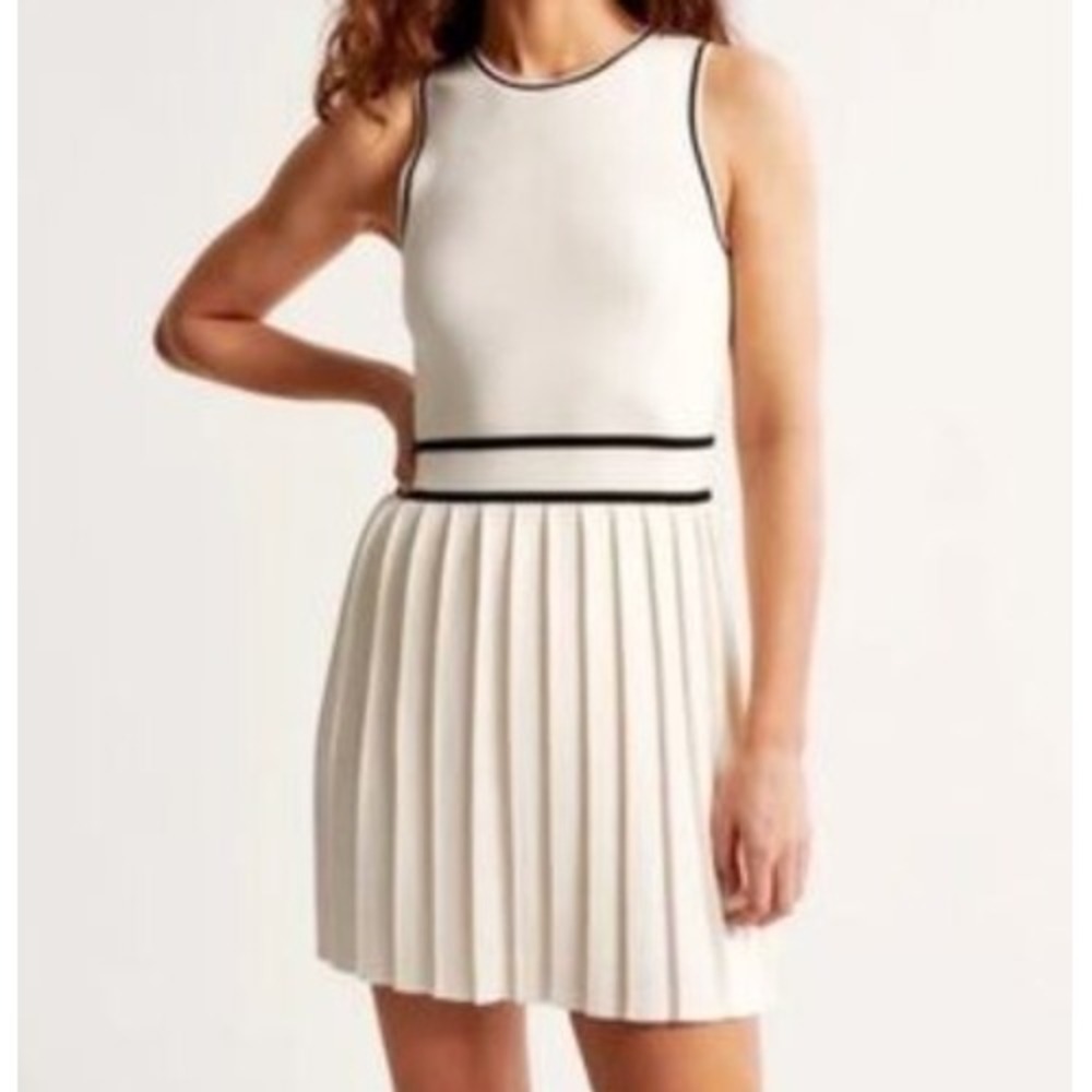 Abercrombie & Fitch Womens Cream Knit Pleated Mini Dress Black Stripe XS New